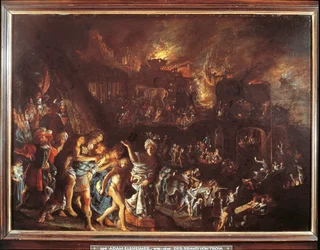 Troijan palaminen, n. 1604 (öljy kuparille)