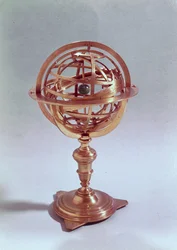 Ptolemaioksen järjestelmässä valmistettu armillaarinen pallo, Rooma, 1648 (messinki) (katso myös 75480)