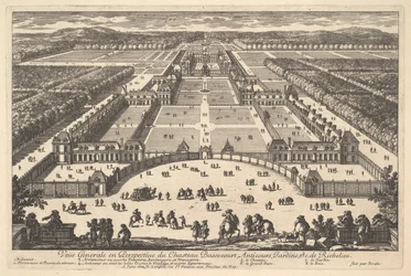 Yleisnäkymä Château Bassecourtiin, Anticoursiin, puutarhoihin jne. Ric..., 1600-luvulta.