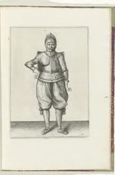 Pora, jossa on tähti ja tarttuja: sotilas levossa, tähti selässä (nro 1), 1618 Nassausche Wapen-Handelinge, van Schilt, Vakoilijat, Rappier ja Targe : beyde figuerlick kuvattu ja kehystetty [of] (...) Maurits van Nassa