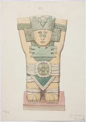 Karyatidi ulkokammiosta, Temple A, pallokenttä, Chichen Itza, Meksiko (akvarelli)