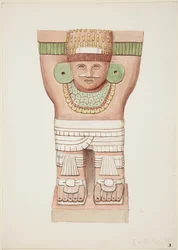 Caryatid ulkokammiosta, temppeli A, pallokenttätemppeli, Chichen Itza, Meksiko