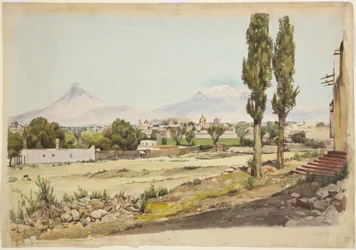 Tulivuoret Popocatépetl ja Iztaccihuatl tulivuoret, Puebla, Meksiko (akvarelli)