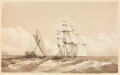 Kaksoiskanootti Moalun edustalla, Feejee-saaret, 26. syyskuuta 1849 [Fidži].