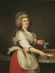 Adelaide Augie (tai Auguier), kuningattaren piika meijerineitsinä Trianonissa - Madame Adelaide Aughie, kuningatar Marie Antoinetten ystävä, meijerineitsi Trianonissa, kirjoittanut Wertmuller, Adolf Ulrik (1751-1811). öljy kankaalle