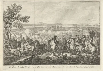 Torinon reliefi, 1706 Torinon kaupunki, jonka Savoian herttua ja prinssi tuhosivat 7. syyskuuta 1706 (otsikko esineessä)