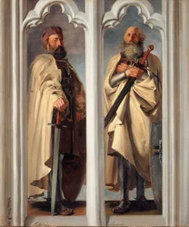 Suurmestarit Siegfried von Feuchtwangen ja Ludger von Braunschweig. Luonnos Marienburgin maalauksiin