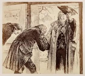 Tuomari Walter astuu ovesta sisään oikealta, nostaen ystävällisesti hattuaan, ja Adam ja Licht tervehtivät häntä kunnioittavasti. Heinrich von Kleistin teoksesta ”Rikkoutunut kannu”