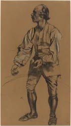 Richard Menzel poseeraa 1700-luvun asussa