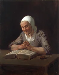 Dona gran llegint (oli sobre panell)finès