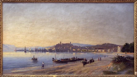 Panoraama Cannesista rannalta. Adolphe Fioupoun (1824-1899) maalaus öljy kankaalle
