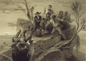 Georgen ja Tom Lokerin välinen taistelu, levy 8 Harriet Beecher Stowen (1811-96) "Uncle Tom