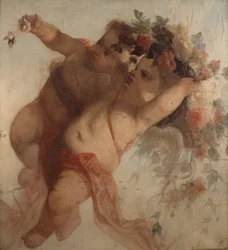 Rakkausmuusikko, fragmentti Adolphe Monticellin (1824-1886) maalauksen Eldorado-koristeesta Koko 100x90 cm Musee Grobet-Labadie