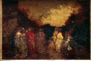 Kävele puistossa hämärässä Adolphe Monticellin (1824-1886) maalaus 1800-luvun aurinko. 0,46 x 0,64 m Pariisi, Musee du Louvre