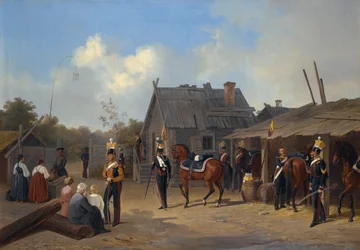 ""Sotiers Bivouac In A Village"" (Sotiers bivouaking in a Village) Adolphe Ladurnerin (1798-1856) maalaus
