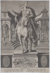 Levy 1: Julius Caesarin hevospatsas edestä katsottuna, jossa kohtaus..., n. 1587-89.