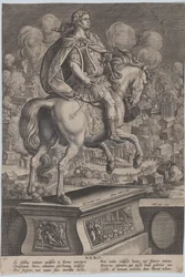 Levy 6: Neron ratsastuspatsas takaa katsottuna, Rooman suuri tulipalo..., n. 1587-89.