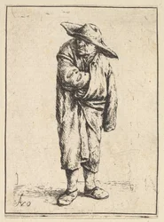 Viittaansa kääritty talonpoika, 1610-85.