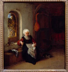 Naisella on kirje. Adrien Van Ostaden (1610-1685) maalaus Ec. Hol.
