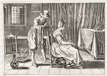 Iilimatojen levittäminen, kuvitus Johannes de Brunen (1589-1658), Jan Jacobs Schipperin teoksesta "Emblemata of Zinne-werk", Amsterdam, 1661