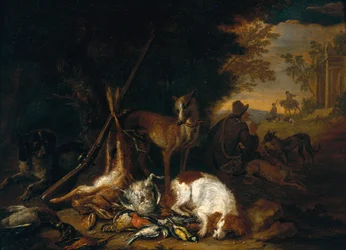 Metsästäjä koiriensa kanssa