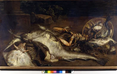Kalojen asetelma. Adriaen van Utrechtin (1599 - 1652) maalaus. Milano, CR.
