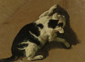 Kissa leikkii (sivellinpiirustus)