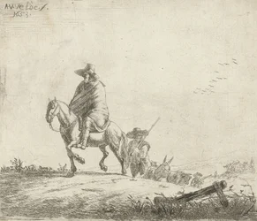 Ratsastaja ja paimen karjan kanssa hiekkatiellä, 1653