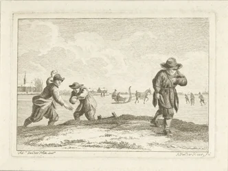 Lumipallonheittimet, kaiverrus Anthonij van der Haer, n. 1745-85 (etsaus)