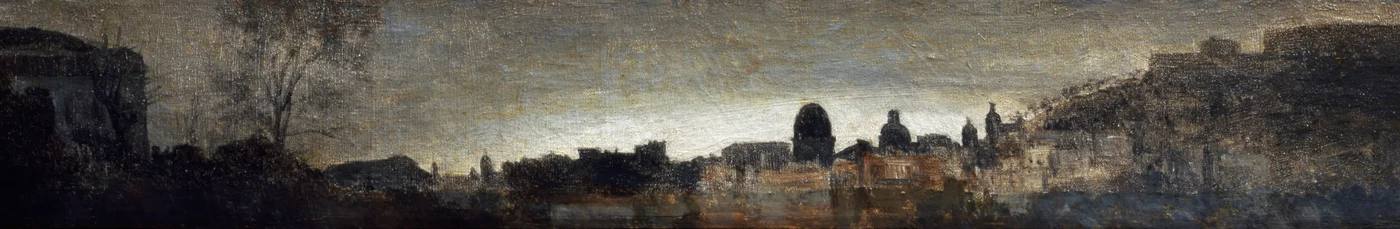 Näkymä Napolista, n. 1865, Adriano Cecioni (1836-1886), öljytaulu, 9x56 cm. Italia