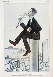 Charles Maurras, ranskalainen poliitikko ja kirjailija (1868-1952), Orleansin kampanjan apulaisjohtaja - Adrien Barreren (1877-1931) kuvitus "" Fantasiossa" 15.5.1923