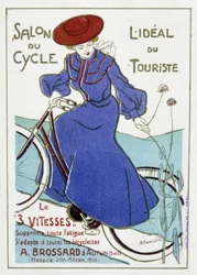 Pyörän messut, matkailun ihanne. Mainoksia A. Brossardin polkupyörille, kultamitali Maconissa 1903. Kuva Barreresta 1900-luvun alusta.
