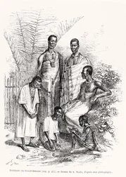 Grand-Bassamin asukkaat, kuvitus Le Tour du Mondesta, 1868