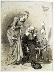 Prinsessa oleva kaunotar - Charles Perraultin elokuvassa "Les Contes de Fées", kuvitus Adrien Marie