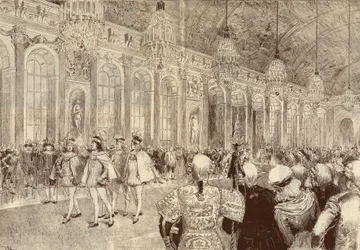Pyhän Hengen ritarikunnan (Pyhä Henki) ritarien kulkue Versaillesin linnan jäägalleriassa helluntaipäivänä vuonna 1789. Adrien Marien piirustus vuodelta 1889.