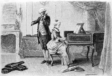 Adrien Moreaun (1843-1906) kaiverrus, joka kuvaa Francois Marie Arouet dit Voltairen (1694-1778) "" Candidea".