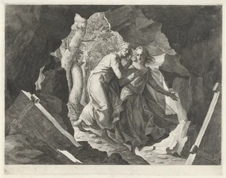 Dante ja Virgil menevät helvettiin portin kautta