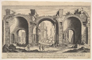 Levy 19: näkymä Caracallan kylpylöistä, osoittaen kaiverretulla A-kirjaimella paikat ..., 1606.