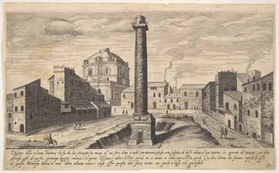 Levy 31: kuva Trajanuksen pylväästä, jonka jalusta on kaivettu esiin maasta, su..., 1606.