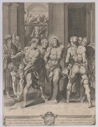 Kristuksen liputus, molemmilla puolilla ruoskijat ja parvekkeelta katselevat hahmot..., 1593.