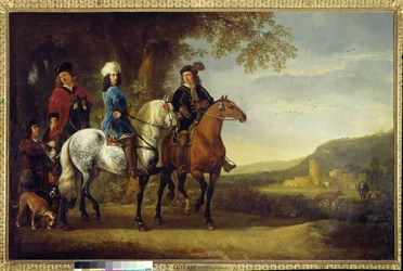 Maisema kolmen ratsastajan kanssa Albert (Aelbert tai Aelbrecht) Cuypin (1620-1691) maalaus