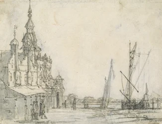Näkymä Groothoofdspoortille koillisesta, Dordrecht, 1618 (liitu paperille)