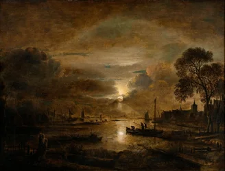 Kuunvalo hollantilaisella joella, noin 1650 (öljy kankaalle).