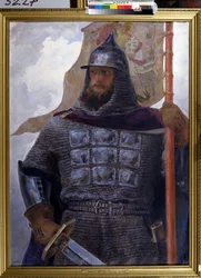 Aleksanteri Nevskin, Novgorodin ja Vladimirin suurruhtinas (1220-1263) muotokuva. (Novgorodin ja Vladimirin suurruhtinaan Aleksanteri Nevskin muotokuva). Kutsutaan myös Aleksanteri Nevaksi, hän on yksi Venäjän kansallissankareista, kuuluisa sotilaallisista