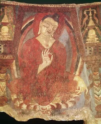 Buddha istuu lootuksella, 5.-6. vuosisadalla