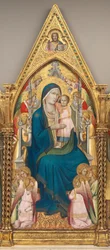 Madonna ja lapsi valtaistuimella kahdentoista enkelin ja Siunauksen Kristuksen kanssa [keskipaneeli]