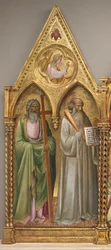 Pyhä Andreas ja pyhä Benedictus arkkienkeli Gabrielin kanssa [vasen taulu], vähän ennen vuotta 1387 (tempera poppelipaneelille).