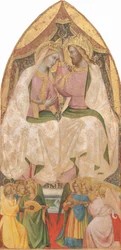 Neitsyen kruunaus kuuden enkelin kanssa, noin 1390.
