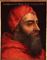 Paavi Klemens VII:n (Clemente) muotokuva (Jules de medicis ou giulio de medici) (1478-1534) Allori Angelo di Cosimo dit Bronzinon (1503-1572) maalaus - 1500-luku Dim 15x12 cm Palatsi Medici-Riccardi (Medic Florece Riccardi)