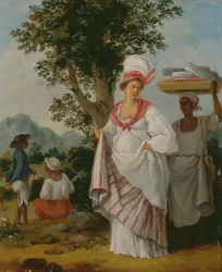 Länsi-intialainen kreolinainen, mukana hänen musta palvelijansa, n. 1780.